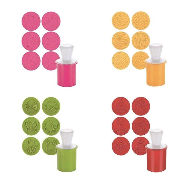 Cookie Stamp With 6 Patterns Cutter Christmas Biscuit Mould Tools - 6pcs Red