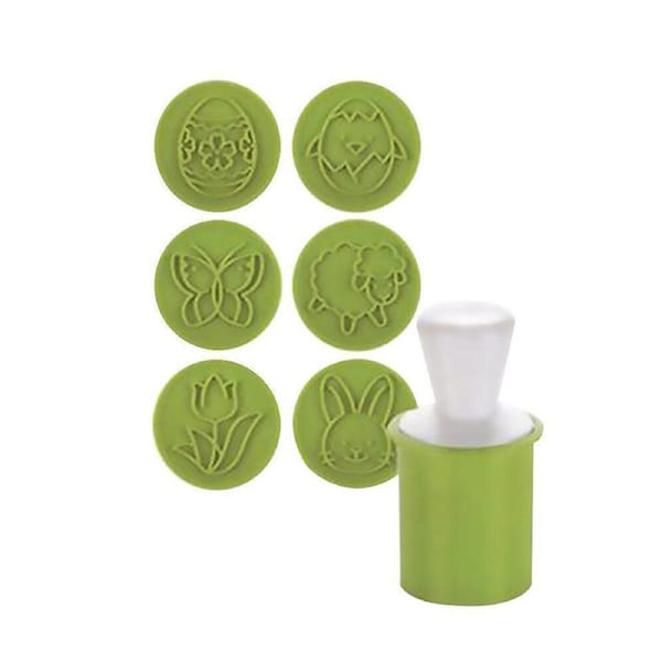 Cookie Stamp With 6 Patterns Cutter Christmas Biscuit Mould Tools - 6pcs Green