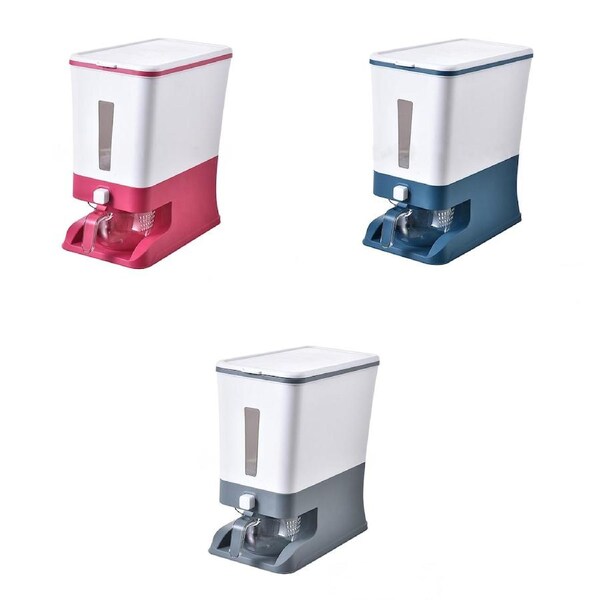 Auto Grain Case Cereal Dispenser Storage Box Kitchen Food Rice Container - 12kg Grey