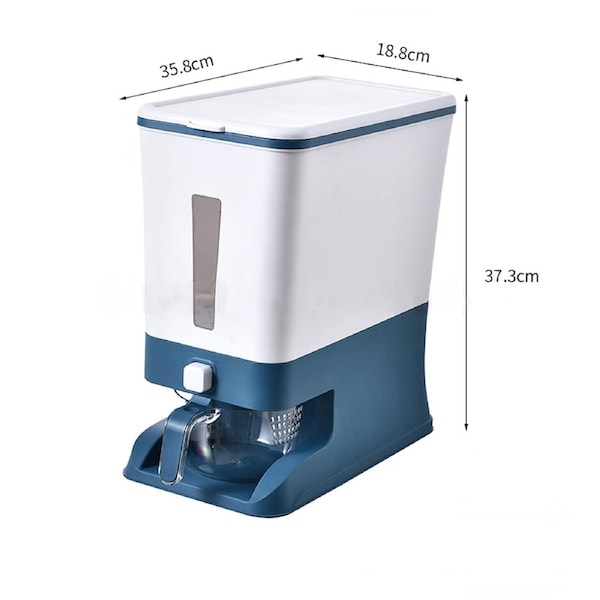 Auto Grain Case Cereal Dispenser Storage Box Kitchen Food Rice Container - 12kg Blue