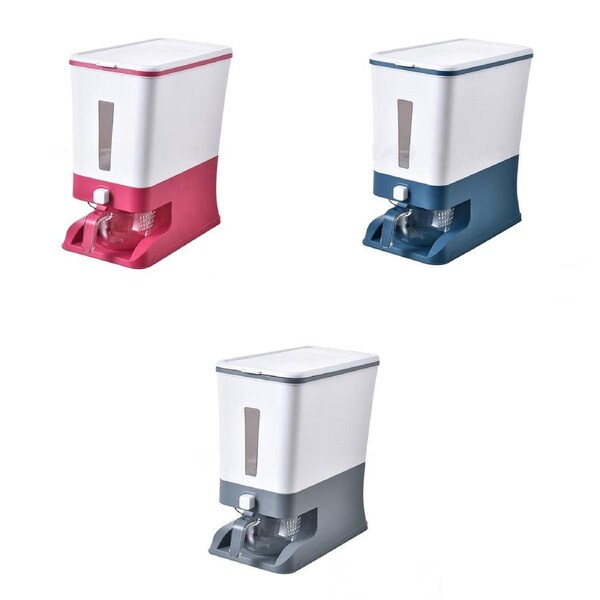 Auto Grain Case Cereal Dispenser Storage Box Kitchen Food Rice Container - 12kg Blue