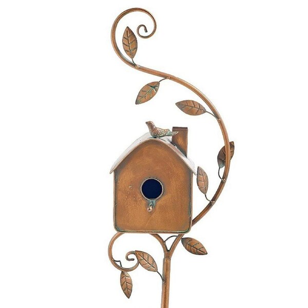 Metal Birdhouse Art Stake Outdoor Rustic Bird House Stand Garden Yard Decor Design D