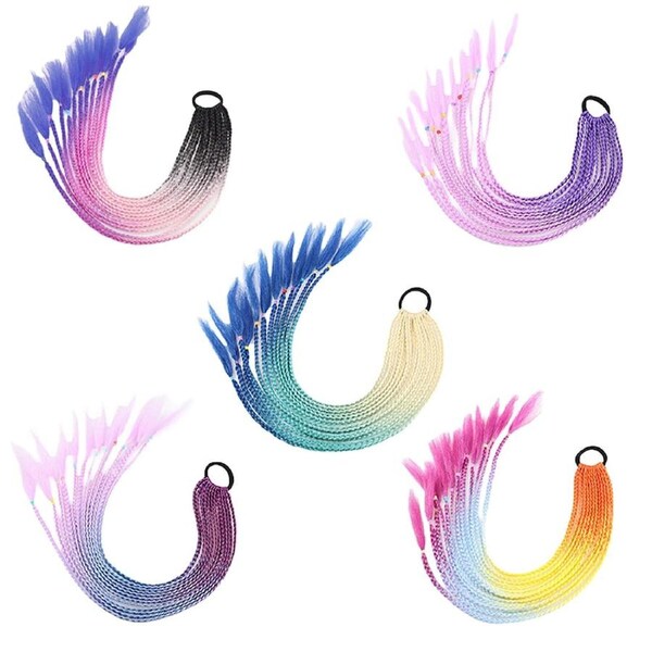 Colourful Braided Ponytail Hair Extension Hair Tie Elastic Band Hair Accessories Purple Lake Blue Light Purple