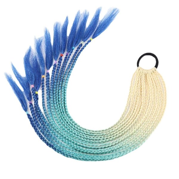 Colourful Braided Ponytail Hair Extension Hair Tie Elastic Band Hair Accessories Beige Lake Sapphire Blue