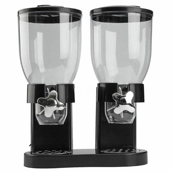 Large Double Cereal Dispenser Dry Food Grains Containers Nuts Storage Container Black