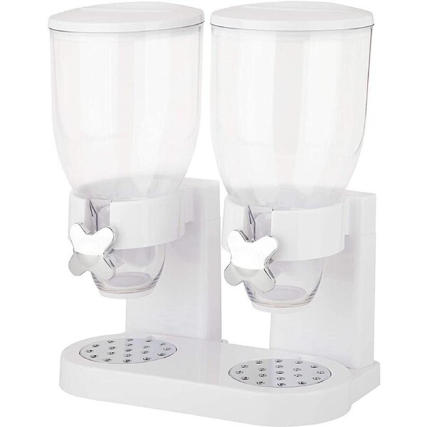Large Double Cereal Dispenser Dry Food Grains Containers Nuts Storage Container White