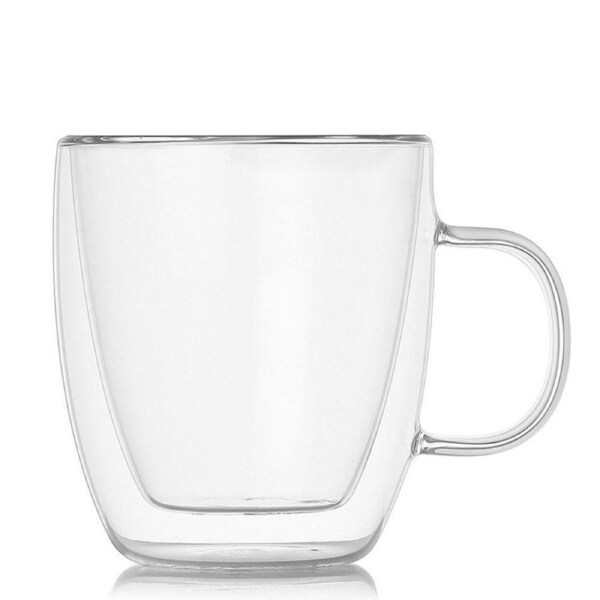 Double Wall Insulated Glass Tea Coffee Cup Drinking Mug With Handle 400ml