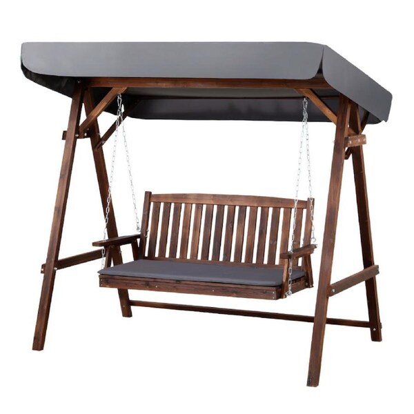 Outdoor Swing Chair Wooden Furniture Patio Garden Bench Seat Canopy 3 Seater Charcoal