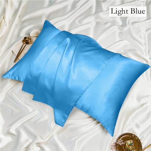 LINENOVA Luxury Silk Satin Pillowcases Home Decor Cushion Covers Body / Light blue