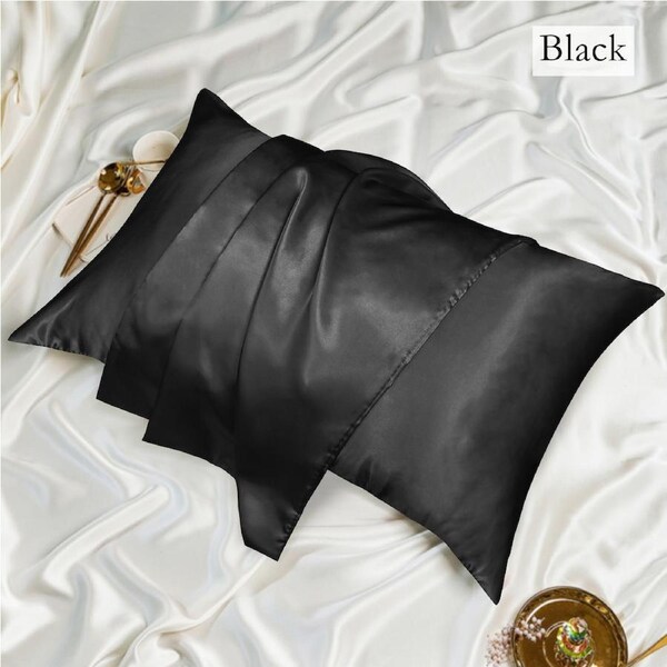 LINENOVA Luxury Silk Satin Pillowcases Home Decor Cushion Covers Body / Black