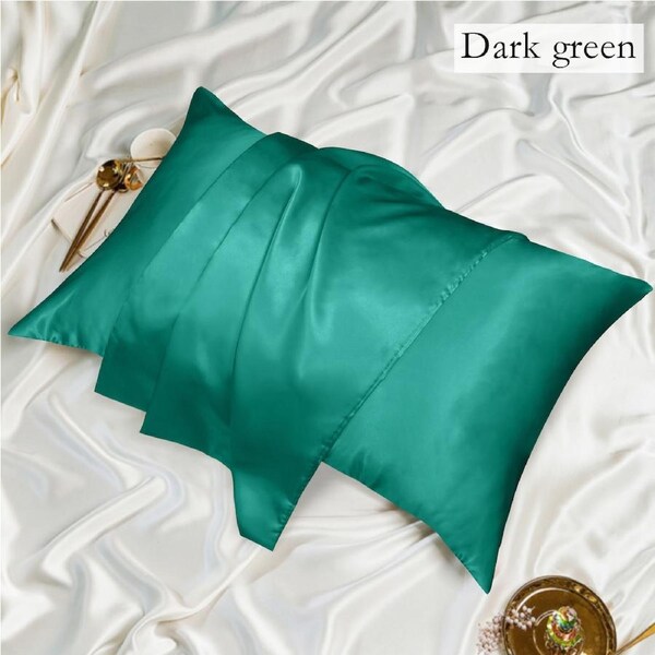 LINENOVA Luxury Silk Satin Pillowcases Home Decor Cushion Covers Queen / Dark green