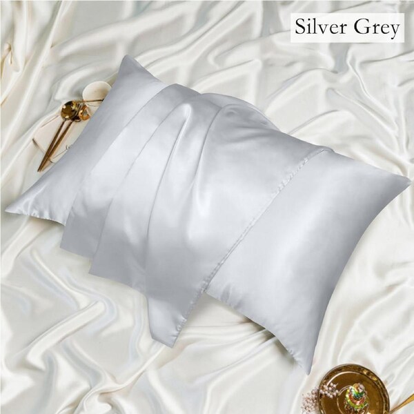 LINENOVA Luxury Silk Satin Pillowcases Home Decor Cushion Covers Queen / Silver grey