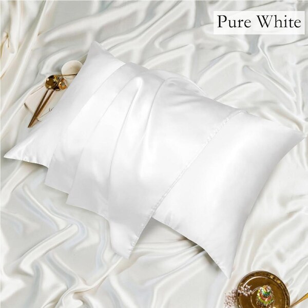 LINENOVA Luxury Silk Satin Pillowcases Home Decor Cushion Covers King / Pure white