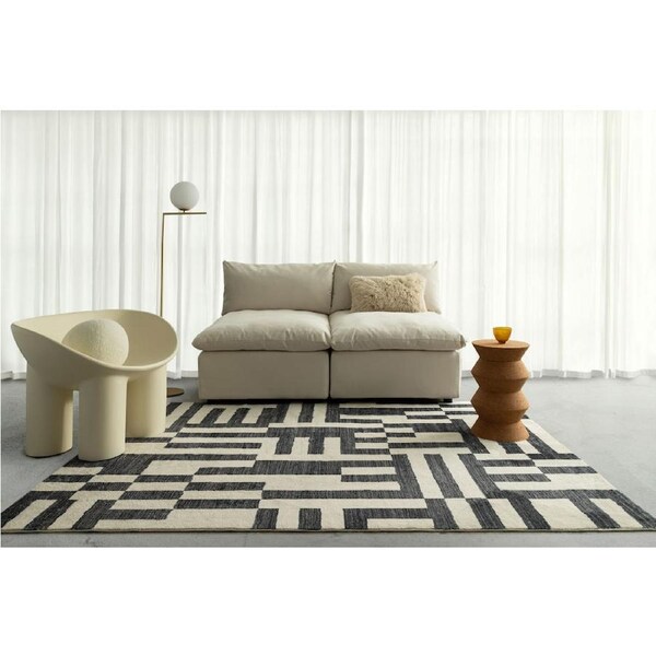 Loopsie Emmen Black and Cream Geometric Lines Washable Rug 290cm x 200cm