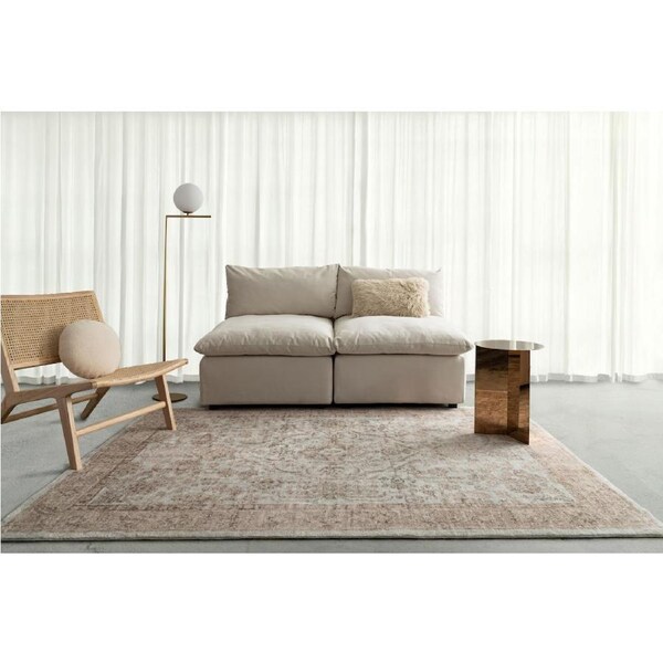 Loopsie Hani Grey and Beige Medallion Washable Rug 290cm x 200cm