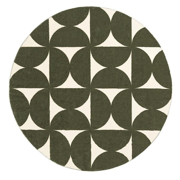 Loopsie Jardime Green and Ivory Geometric Washable Round Rug 180cm x 120cm