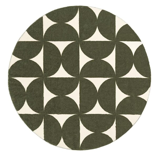 Loopsie Jardime Green and Ivory Geometric Washable Round Rug 290cm x 200cm