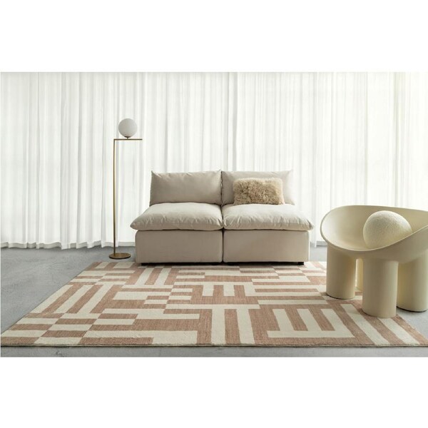Loopsie Kijo Beige and Cream Geometric Lines Washable Rug 290cm x 200cm