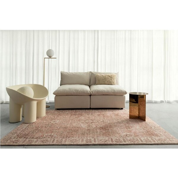 Loopsie Rosa Pink Floral Medallion Washable Rug 180cm x 120cm