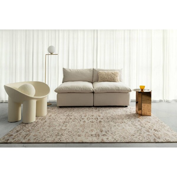 Loopsie Solna Beige and Brown Floral Washable Rug 180cm x 120cm