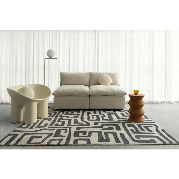 Loopsie Walvis Cream and Grey Aztec Washable Rug 290cm x 200cm
