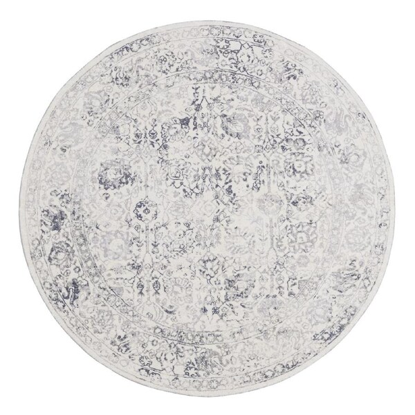 Loopsie Yeni Grey and Beige Floral Washable Round Rug 290cm x 200cm