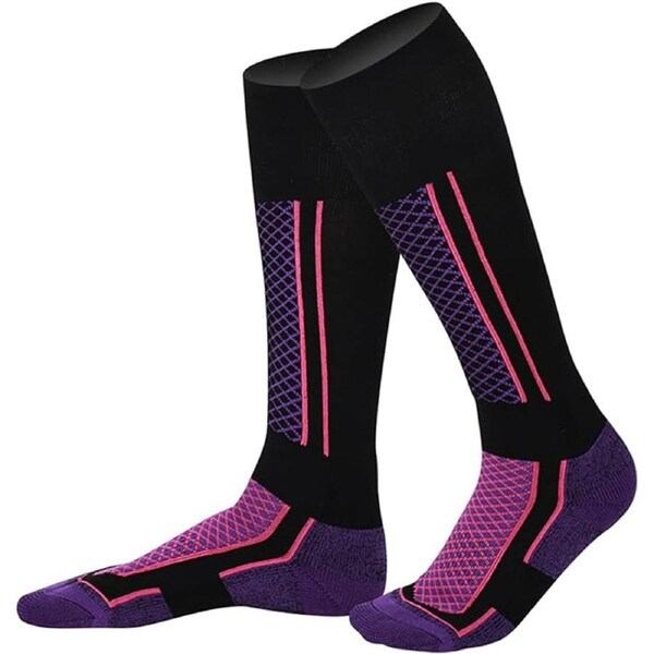 Thick Winter Sports Socks Women Long Warm Breathable Ski Socks Purple Black
