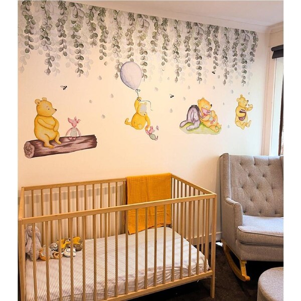 Winnie The Pooh Wall Decals Australian Design Hand Painted Peel & Stick, Removable Wall Decal. Nursery, Kids Playroom, Kids Teens Bedroom Medium (1m x 65cm)