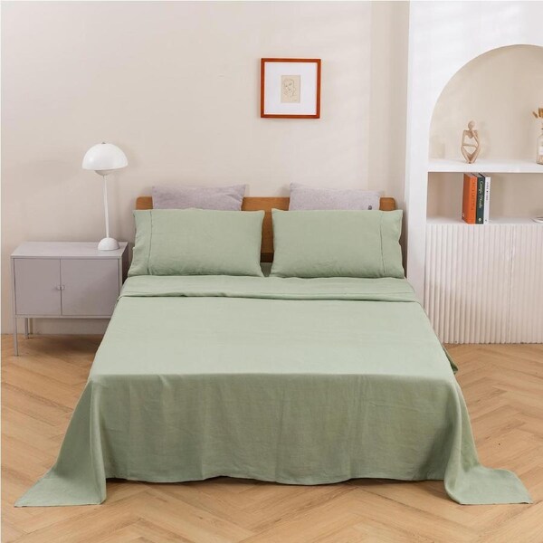 Natural Home Vintage Washed Hemp Linen Sheet Set (Sage) - Queen