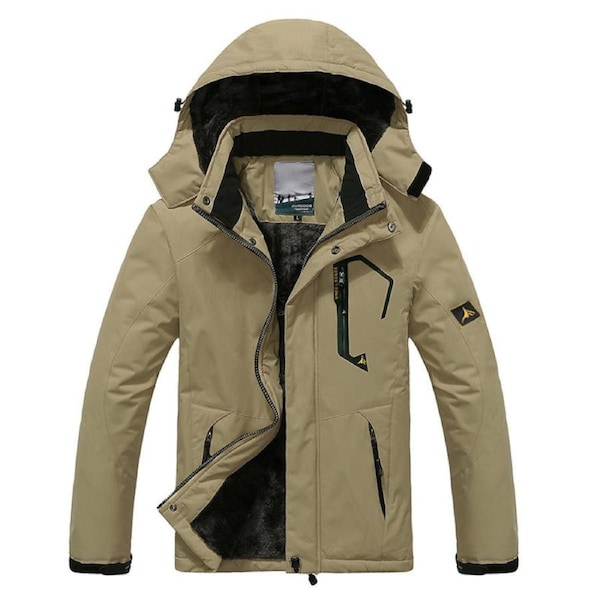 Nevenka Mens Skiing Snowboarding Jackets Fleece Hood Mountain Snow Coat-Khaki 5XL