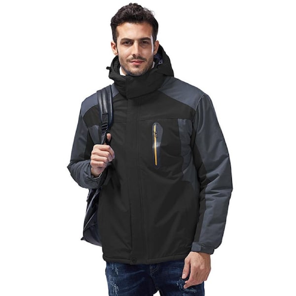 Nevenka Men Mountain Waterproof Jacket Thick Warm Hooded Coat-Black 9XL