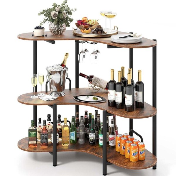 Costway 3 Tier Bar Table w/Wine Glass Holder Corner Shelf Side Coffee Table Pub Bistro Kitchen Dining Liquor Cocktail