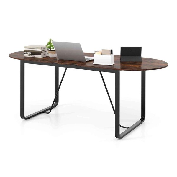 Costway 180cm Conference Table Oval Meeting Table for 10 People w/Cable Management Grommet/Sturdy Metal Legs