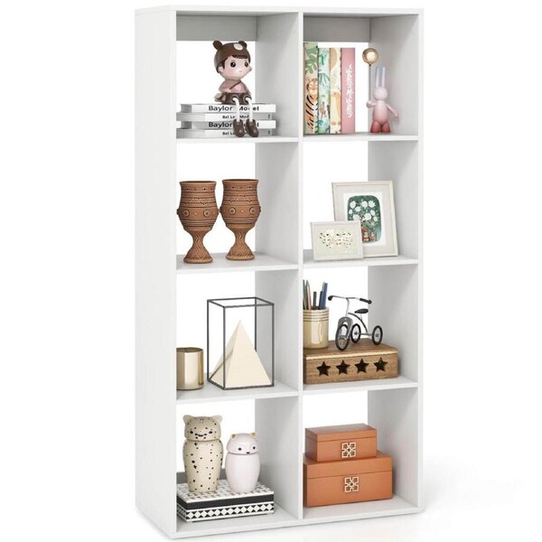 Costway 8-Cube Bookshelf Modern Cubby Bookcase w/Back Guardrail Shelves 5-tier Open Storage Organizer