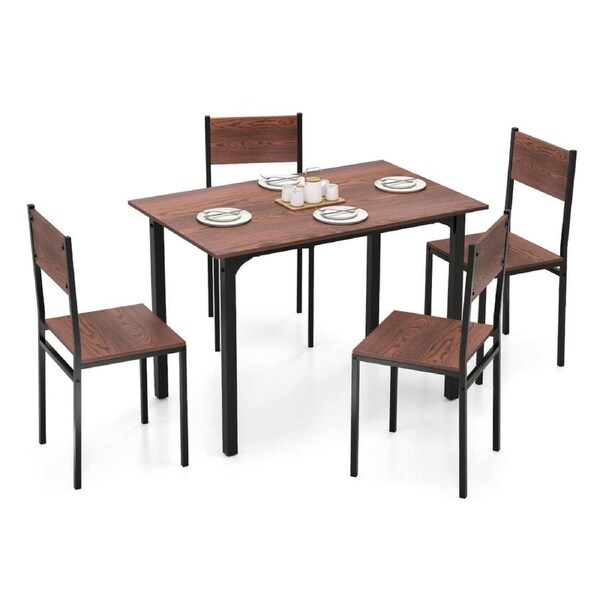 Costway 5-Piece Kitchen Dining Table & Chairs Set w/Backrest Metal Frame Rectangular Restaurant Table