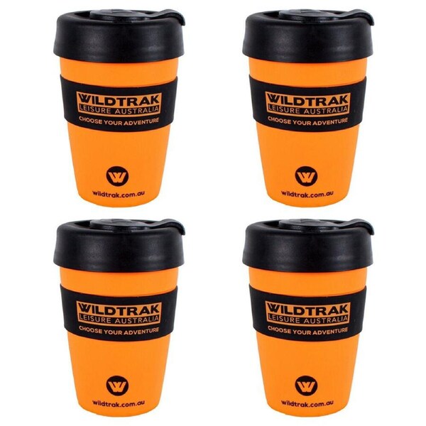 4PK Wildtrak Reusable Travel Coffee Cup Splash Proof 350ml Orange
