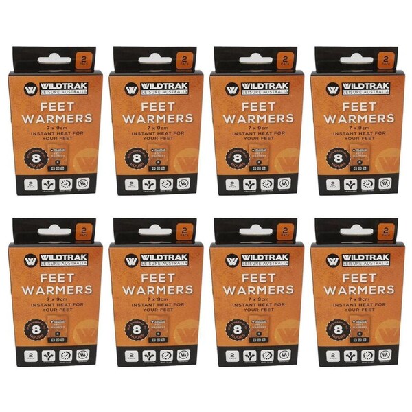 8x 2pc Wildtrak Instant Heat Feet Warmers Odourless Air Activated 7x9cm