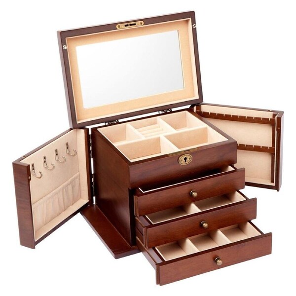 Russell Collection - Matte Walnut Veneer Four Drawer Jewellery Box