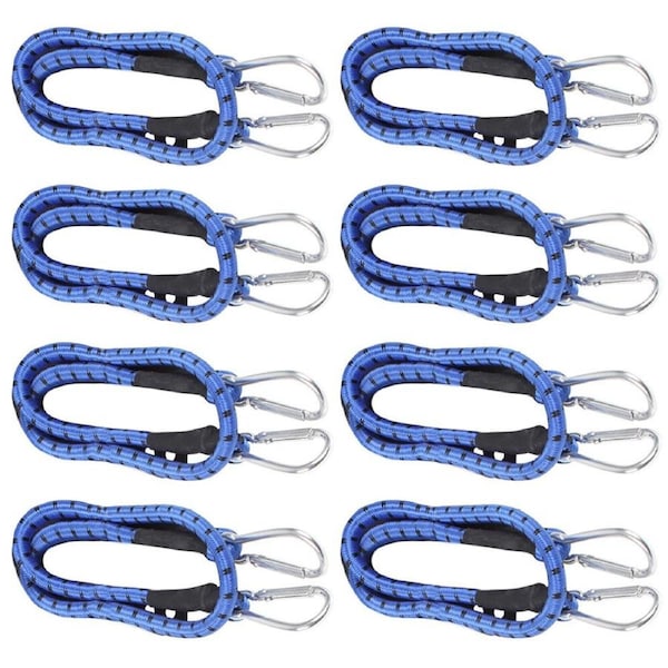 8PK Wildtrak Heavy Duty Camping Bungee Cord w/ Carabiner 90cm Assorted