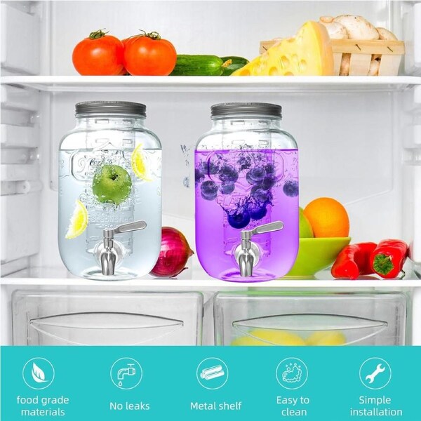 1 Gallon Glass Beverage Dispensers with Stand, 2 Set Drink Dispensers
