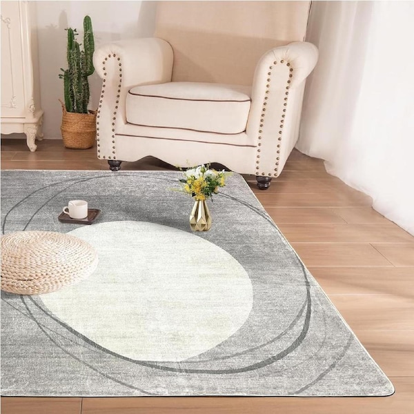 Modern Geometric Short Pile Area Rug 80x120cm Light Grey Beige