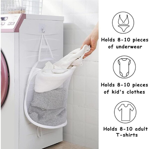 Wall Mounted Hanging Laundry Hamper Mesh Storage Bag
