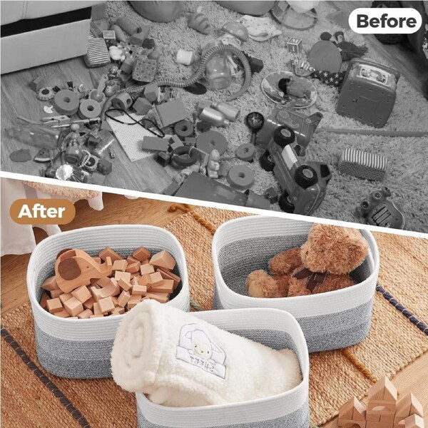 Large Cotton Rope Storage Basket 56x43x30cm - Grey, 1 Pack