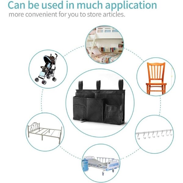 Bedside Caddy Organizer for Bunk & Hospital Beds, 8 Pockets Black