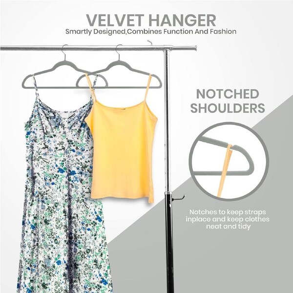 Premium Velvet Hangers 50 Pack Non-Slip Grey with Tie Bar