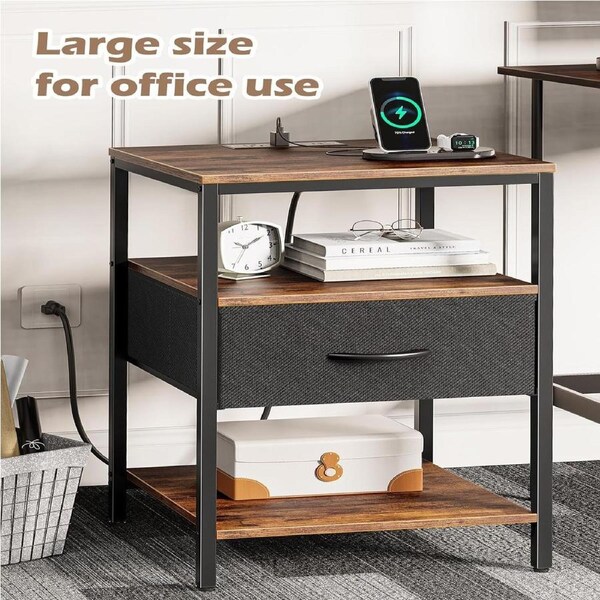 Side Table with Charging Station USB Ports for Bedroom