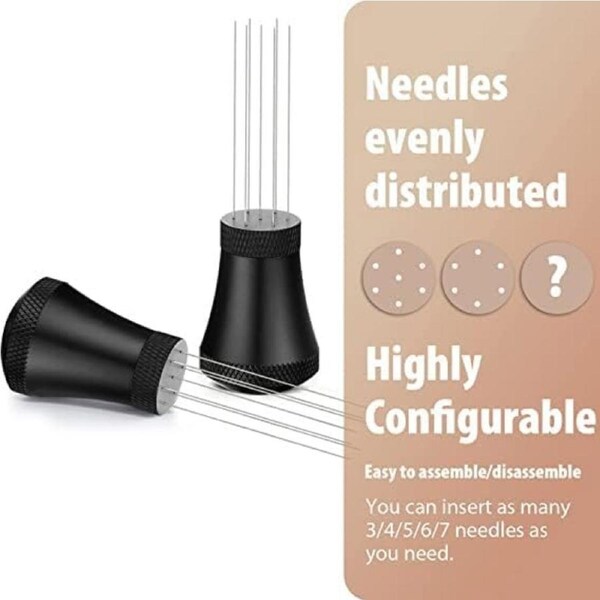 Espresso Distribution Tool with 7 Needles and Stand, Matte Black