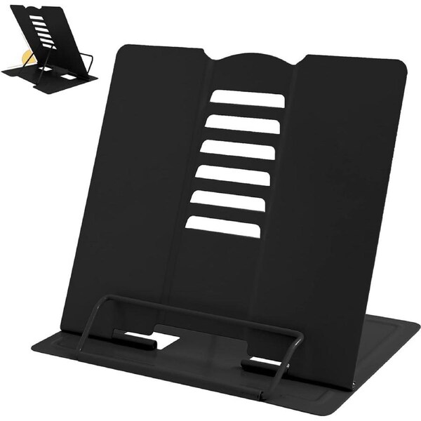 Adjustable Metal Book Stand Holder for Reading - Full Black