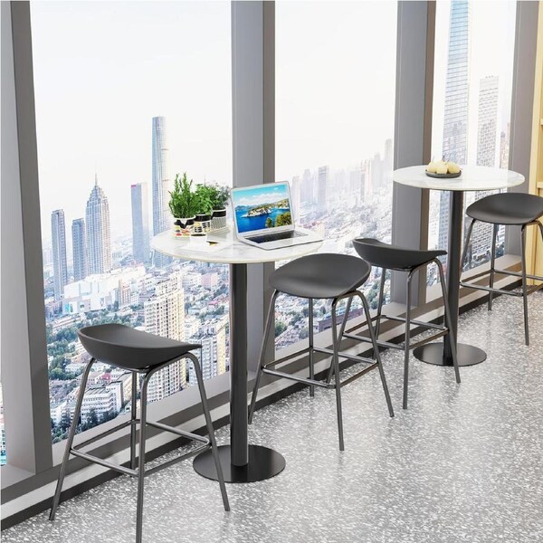 Round Sintered Stone Bar Table 70cm White Marble 100cm High