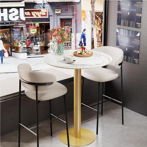 Round Sintered Stone Bar Table 70cm White Marble 100cm High